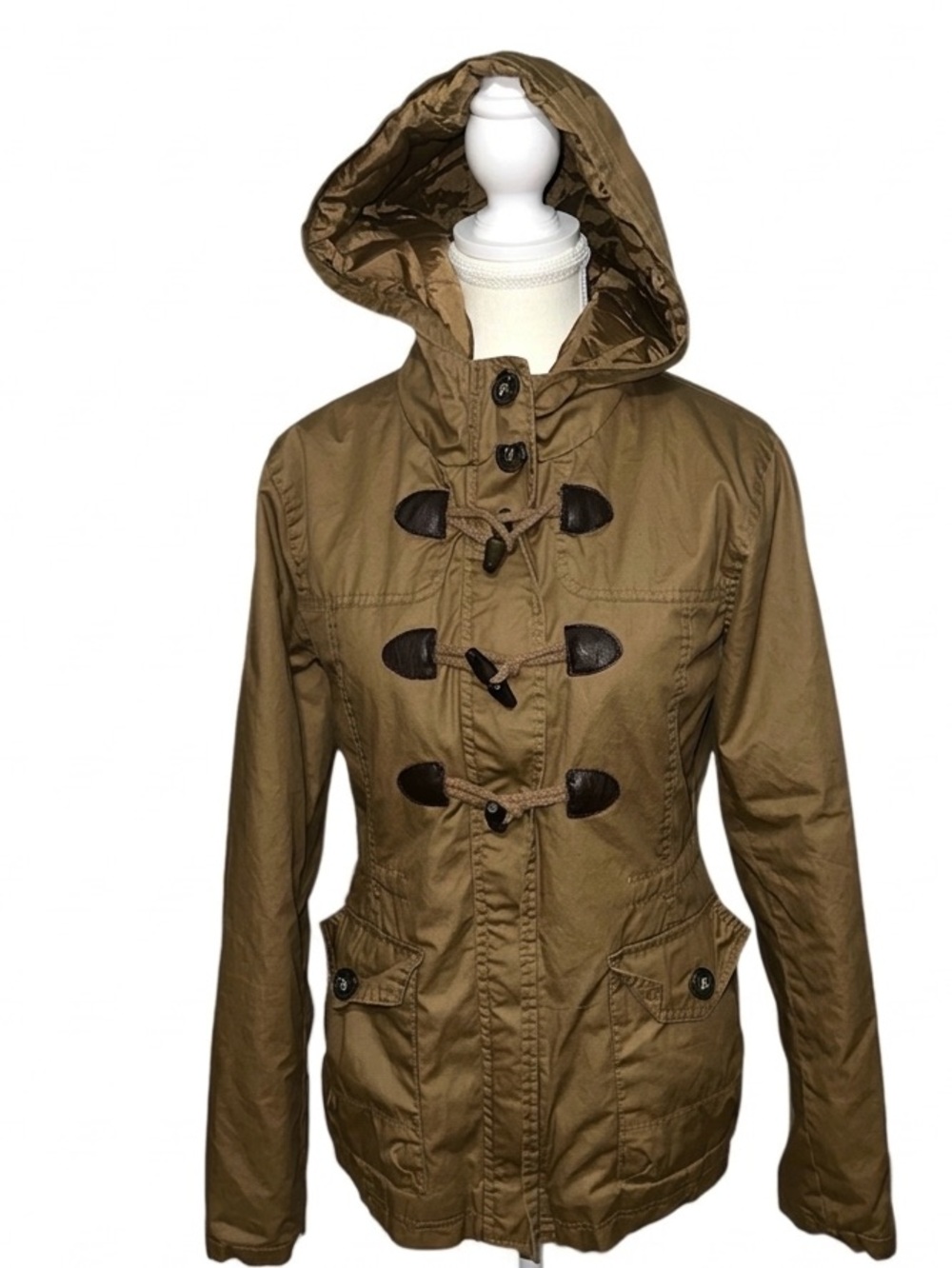 Aeropostale Brown Toggle Button Duffle Coat Hooded Utility Parka Jacket XS